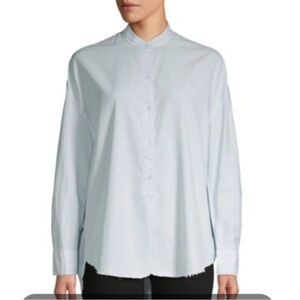VINCE Mandarin Collar Button Up Raw Edge Cotton / Silk Shirt Powder Blue Size S